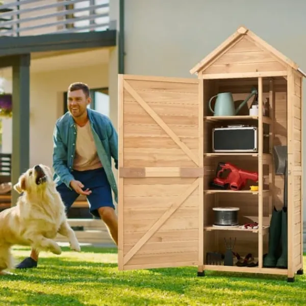 Clearance Vandtæt udendørs træopbevaringsskur 28x63 tommer, haveredskabsskur, holdbar og rummelig, perfekt til haven. Skure, Garager & Carports