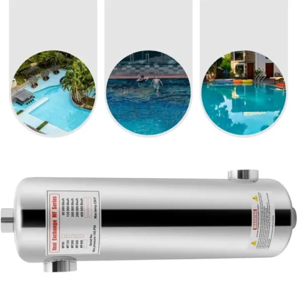 Pool- & Spatilbehør^Varmeveksler til pool i rustfrit stål, 60 kW, SPA-termostatvarmer, cirkulationsopvarmning, sølv