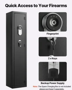 Pengeskabe^Våbenskab - Riffelskab med Fingeraftryk - Brandsikkert Koldvalset Stål - Biometrisk Kodelås - Justerbare Hylder - Til Rifler og Pistoler