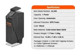 Våbenskab, Biometrisk Adgang, Kompakt Design,1 Pistoler Bounce Pengeskabe