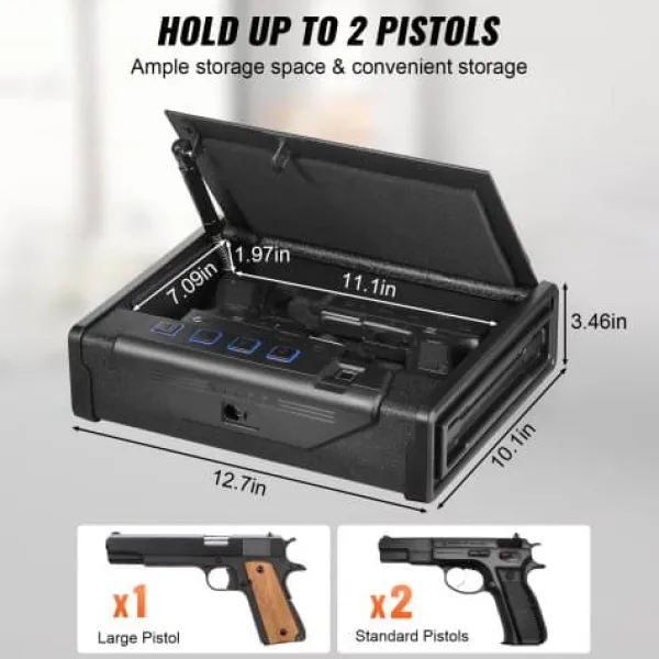Pengeskabe^Våbenskab, Biometrisk Pistolsikring, 28.2x18x5 cm, Sort, Stål