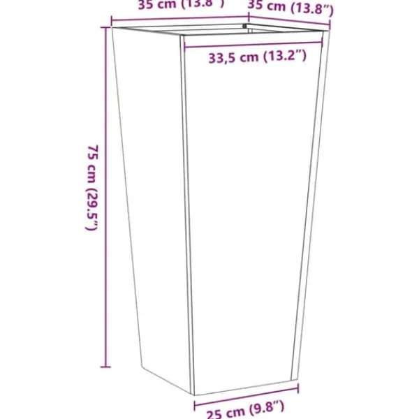 Krukker & Plantebeholdere^Vejrbestandig havekrukke i stål - Plantekasse | Størrelse: 35x35x75 cm | Farve: Brun