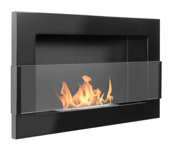 Brændeovne^Væghængt biopejs med glas 65x40x12 cm Flammeregulering Sort højglans