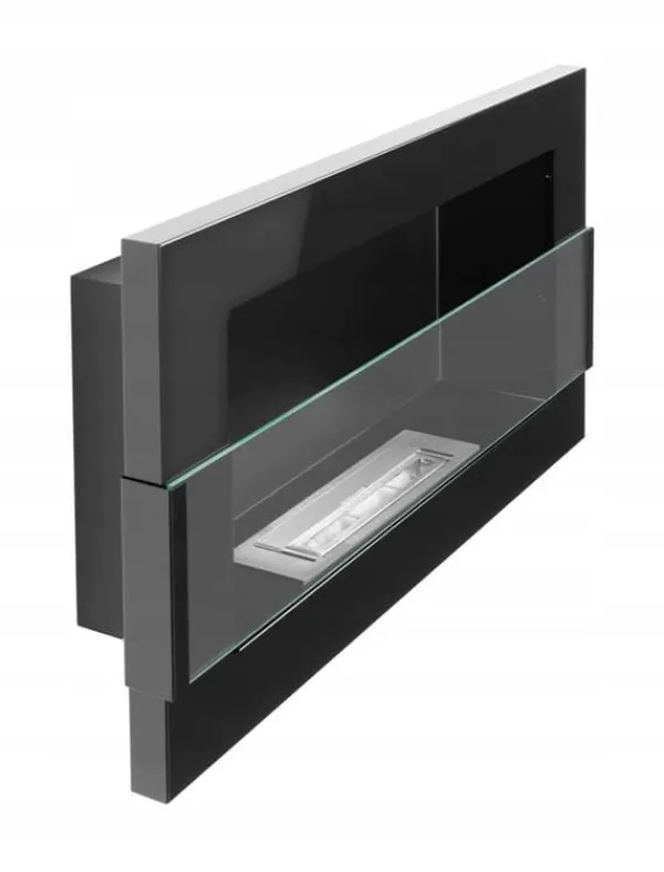 Brændeovne^Væghængt biopejs med glas 65x40x12 cm Flammeregulering Sort højglans