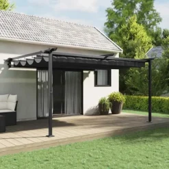 Hot Væghængt pavillon med trækbart tag - Moderne antracit stål | Farve: Antracit | Størrelse: N/A Buer, Spalier, Lysthuse Uden Tag
