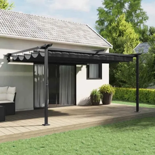 Hot Væghængt pavillon med trækbart tag - Moderne antracit stål | Farve: Antracit | Størrelse: N/A Buer, Spalier, Lysthuse Uden Tag