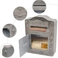 Best Vægmonteret postkasse, antik/vintage-stil i metal, grå, til have og udendørs brug Postkasser & Brevindkast