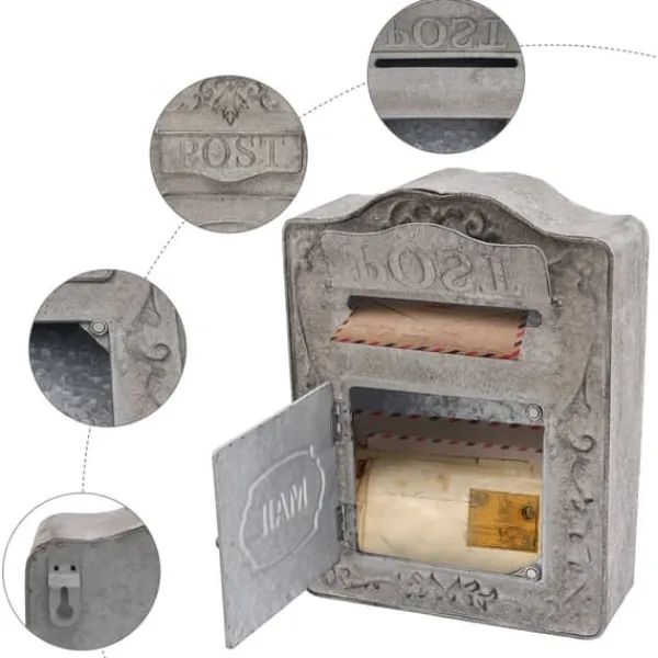 Best Vægmonteret postkasse, antik/vintage-stil i metal, grå, til have og udendørs brug Postkasser & Brevindkast
