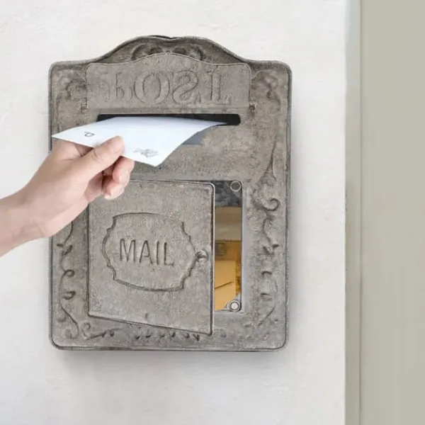 Best Vægmonteret postkasse, antik/vintage-stil i metal, grå, til have og udendørs brug Postkasser & Brevindkast