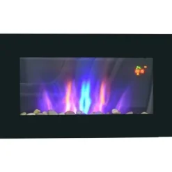 Vægpejs 1000/2000 W med LED-flammeeffekt i 7 farver, fjernbetjening, sort Pejse