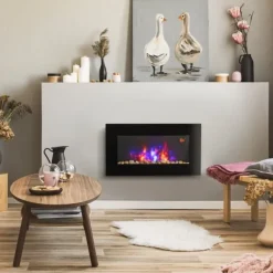 Vægpejs 1000/2000 W med LED-flammeeffekt i 7 farver, fjernbetjening, sort Pejse