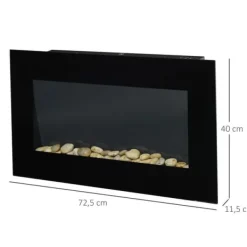 Vægpejs 1000/2000 W med LED-flammeeffekt i 7 farver, fjernbetjening, sort Pejse