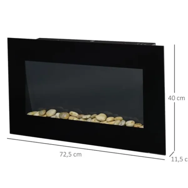 Vægpejs 1000/2000 W med LED-flammeeffekt i 7 farver, fjernbetjening, sort Pejse