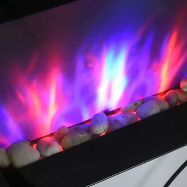 Vægpejs 1000/2000 W med LED-flammeeffekt i 7 farver, fjernbetjening, sort Pejse