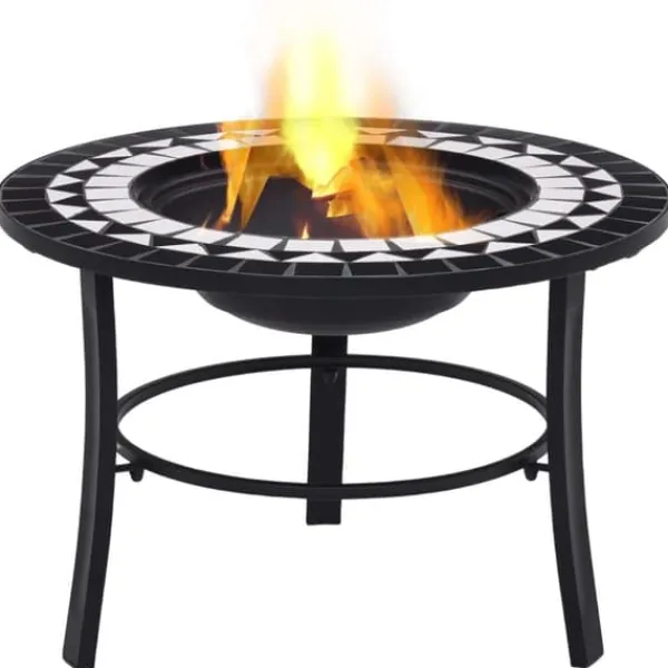 vidaXL Pejse^bålfad mosaik 68 cm keramik sort og hvid - Ildsteder