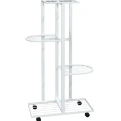 vidaXL Plantestativer^blomsterstativ 4 niveauer med hjul 44x23x80 cm jern hvid - Planteborde