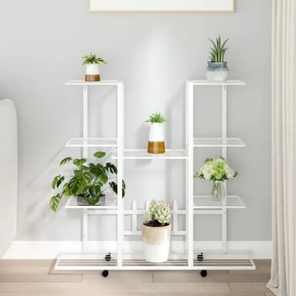 vidaXL Plantestativer^blomsterstativ med hjul 94,5x24,5x91,5 cm jern hvid - Planteborde