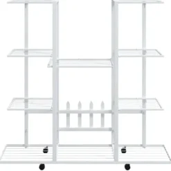 vidaXL Plantestativer^blomsterstativ med hjul 94,5x24,5x91,5 cm jern hvid - Planteborde