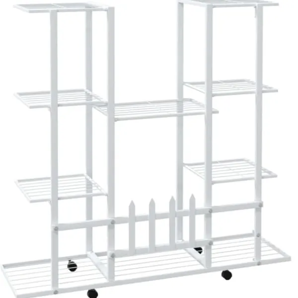vidaXL Plantestativer^blomsterstativ med hjul 94,5x24,5x91,5 cm jern hvid - Planteborde