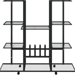 blomsterstativ med hjul 94,5x24,5x91,5 cm jern sort - Planteborde Plantestativer