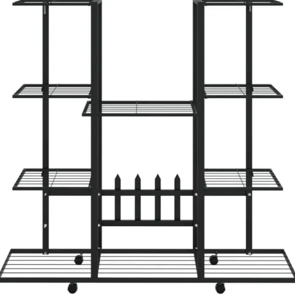 blomsterstativ med hjul 94,5x24,5x91,5 cm jern sort - Planteborde Plantestativer