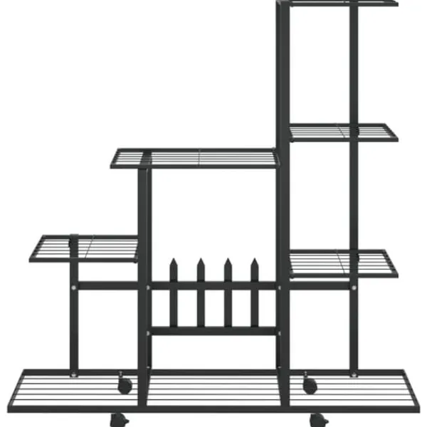 Discount blomsterstativ med hjul 94,5x25x92,5 cm metal sort - Planteborde Plantestativer