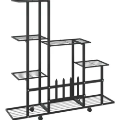 Discount blomsterstativ med hjul 94,5x25x92,5 cm metal sort - Planteborde Plantestativer