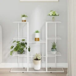 vidaXL Plantestativer^blomsterstativ 94,5x25x89 cm jern hvid - Planteborde