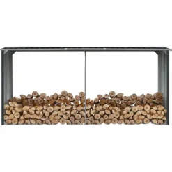 vidaXL Skure, Garager & Carports^brændeskur 330 x 92 x 153 cm galvaniseret stål antracitgrå