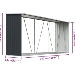 Clearance brændeskur til haven 330x84x152 cm galvaniseret stål antracitgrå Skure, Garager & Carports