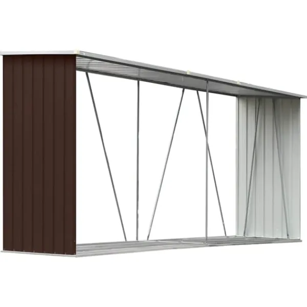vidaXL Skure, Garager & Carports^brændeskur til haven 330x84x152 cm galvaniseret stål brun