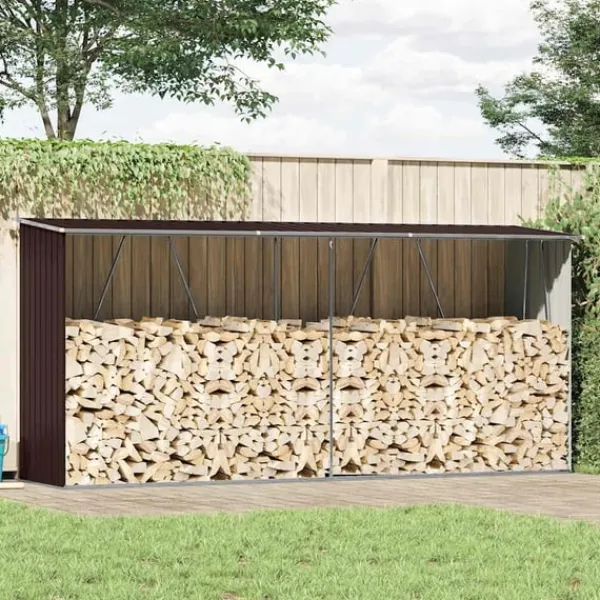 vidaXL Skure, Garager & Carports^brændeskur til haven 330x84x152 cm galvaniseret stål brun