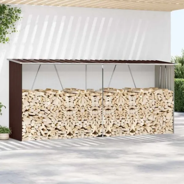 vidaXL Skure, Garager & Carports^brændeskur til haven 330x84x152 cm galvaniseret stål brun
