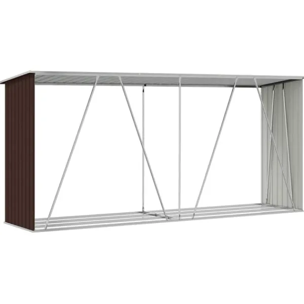 vidaXL Skure, Garager & Carports^brændeskur til haven 330x84x152 cm galvaniseret stål brun