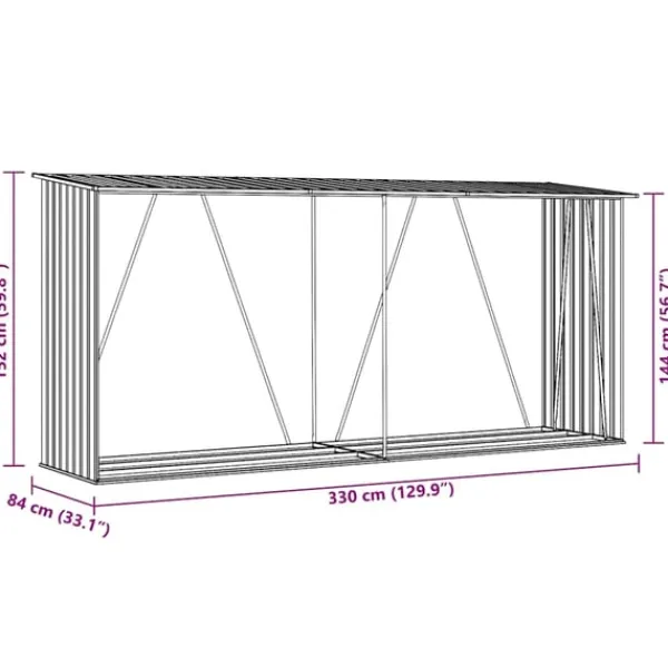 vidaXL Skure, Garager & Carports^brændeskur til haven 330x84x152 cm galvaniseret stål brun