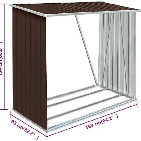 Best brændeskur til haven 163x83x154 cm galvaniseret stål brun Skure, Garager & Carports