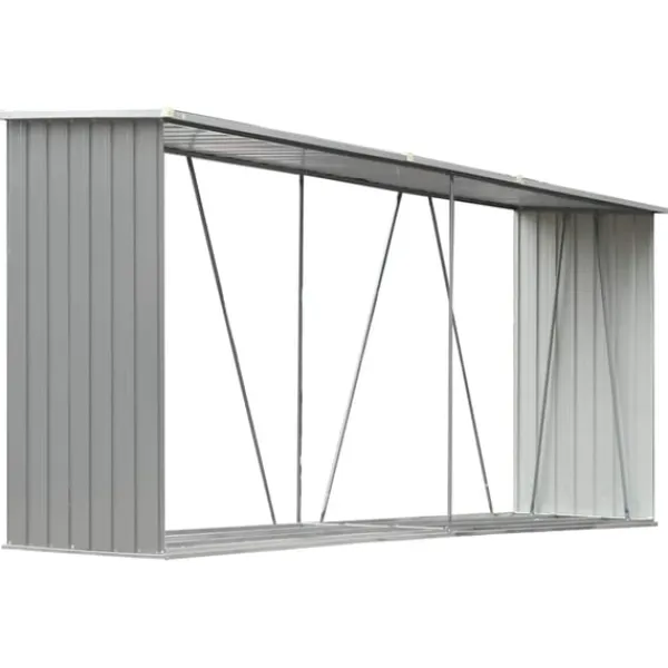 Online brændeskur til haven galvaniseret stål 330x84x152 cm grå Skure, Garager & Carports