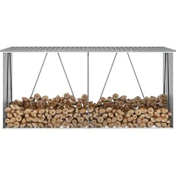 Online brændeskur til haven galvaniseret stål 330x84x152 cm grå Skure, Garager & Carports