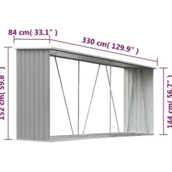 Online brændeskur til haven galvaniseret stål 330x84x152 cm grå Skure, Garager & Carports