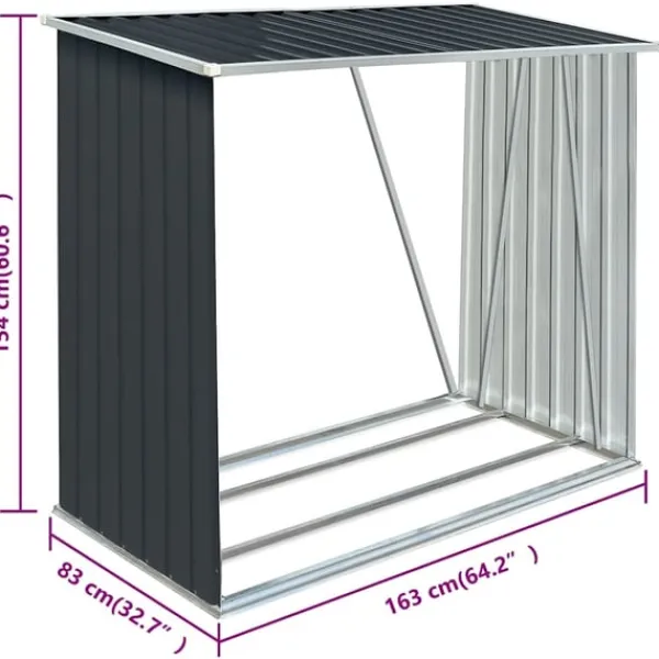 Outlet brændeskur til haven 163x83x154 cm galvaniseret stål antracitgrå Skure, Garager & Carports