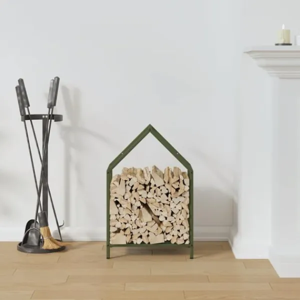 vidaXL Tilbehør Til Brændeovne & Pejse^brændestativ 40x25x60 cm koldvalset stål olivengrøn