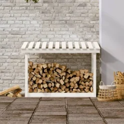vidaXL Tilbehør Til Brændeovne & Pejse^brændestativ 108x64,5x78 cm massivt fyrretræ hvid - Brændekurve – tilbehør