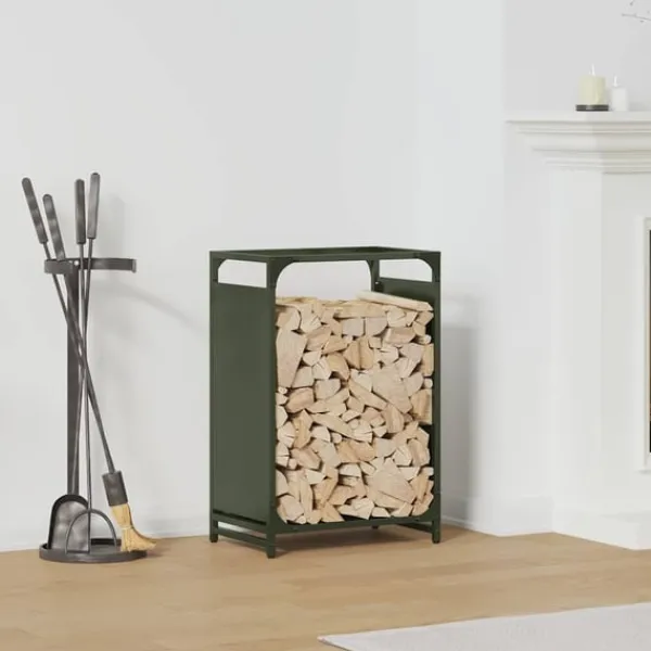Discount brændestativ 44x28x65 cm koldvalset stål olivengrøn Tilbehør Til Brændeovne & Pejse