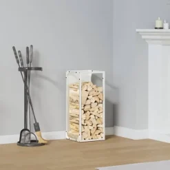Hot brændestativ 25x25x60 cm koldvalset stål hvid Tilbehør Til Brændeovne & Pejse