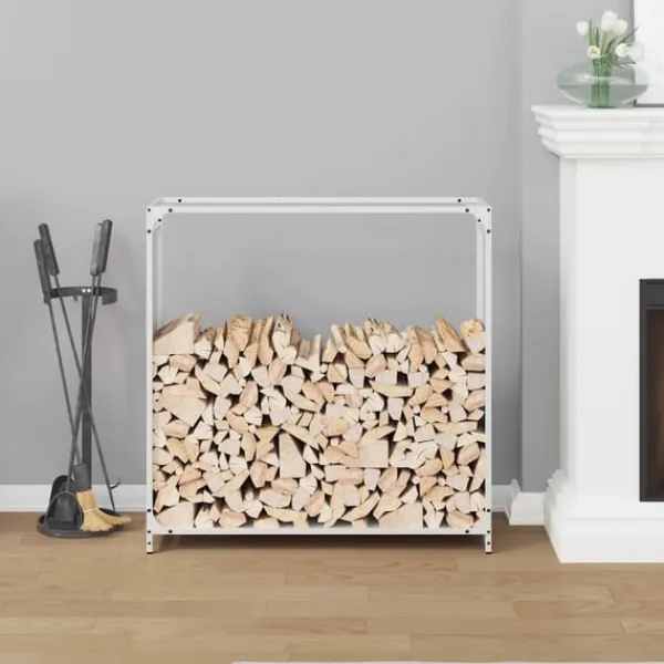 vidaXL Tilbehør Til Brændeovne & Pejse^brændestativ 90x28x90 cm koldvalset stål hvid