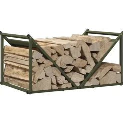 New brændestativ 70x43x34,5 cm koldvalset stål olivengrøn Tilbehør Til Brændeovne & Pejse