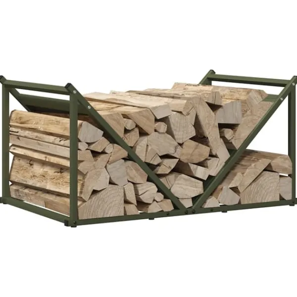 New brændestativ 70x43x34,5 cm koldvalset stål olivengrøn Tilbehør Til Brændeovne & Pejse