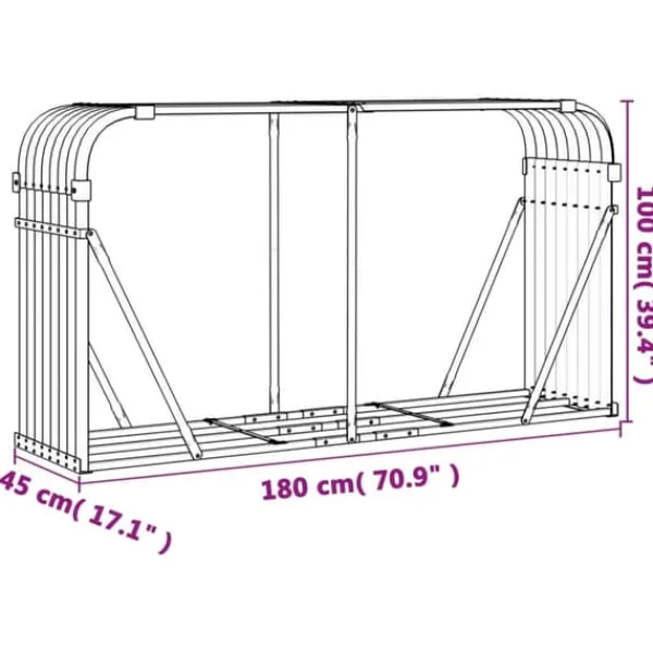 Online brændestativ 180x45x100 cm galvaniseret stål lysegrå - Brændekurve Tilbehør Til Brændeovne & Pejse