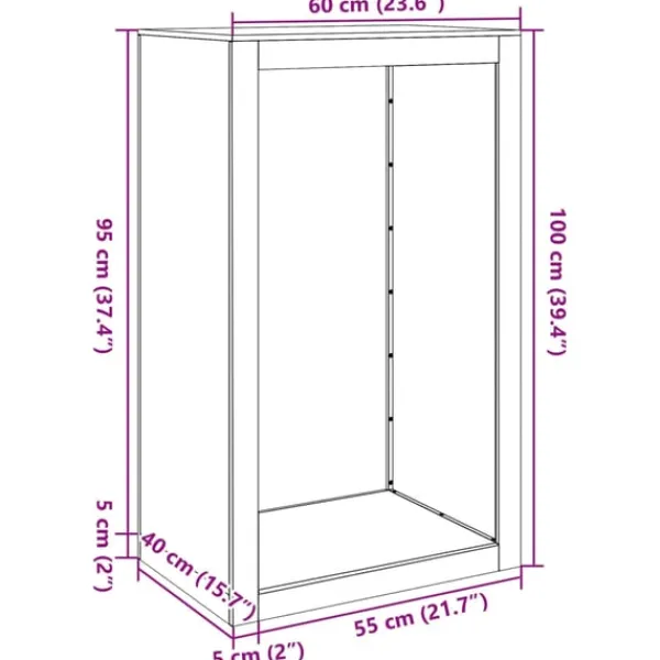 brændestativ 60x40x100 cm rustfrit stål Tilbehør Til Brændeovne & Pejse