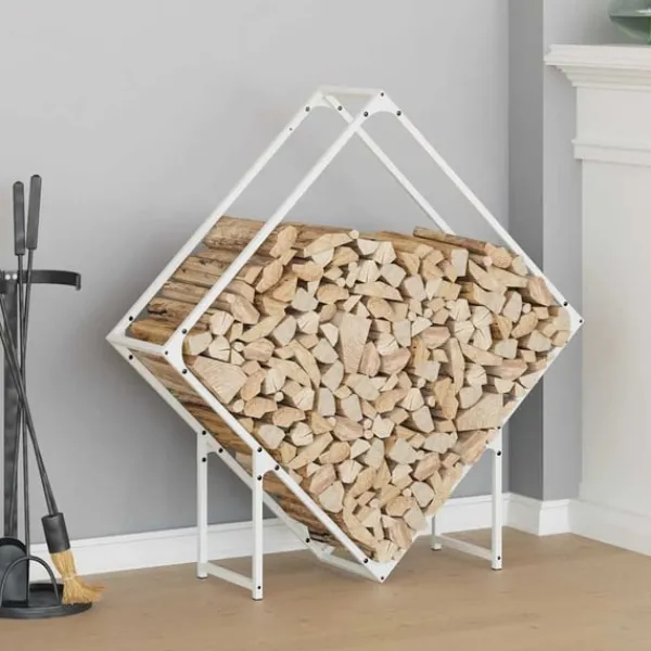 Online brændestativ 100x25x100 cm koldvalset stål hvid Tilbehør Til Brændeovne & Pejse